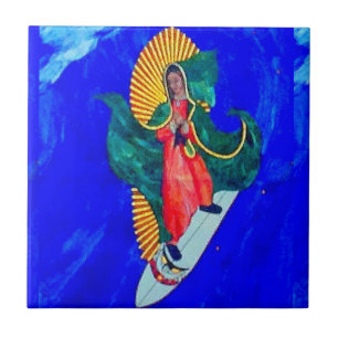 surfing nun on blue wave tile
