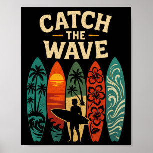 Surfing Ocean Summer Beach Waves Surfboard  Poster