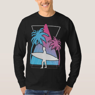 Surfing Palm Trees Surfboard Synthwave Watersport T-Shirt