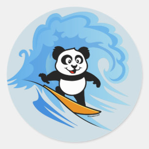 Surfing Panda Classic Round Sticker
