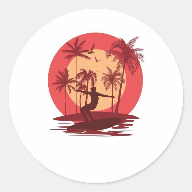 Surfing Paradise Classic Round Sticker (Front)