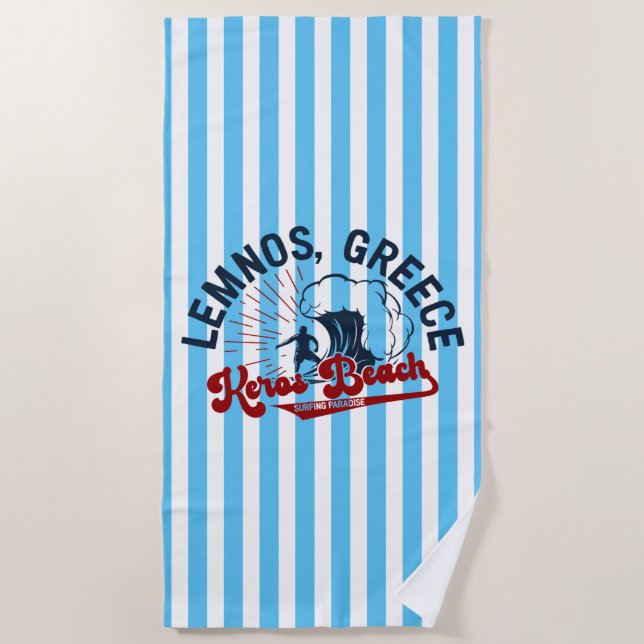 Surfing Paradise: Keros Beach, Lemnos, Greece Beach Towel (Front)