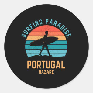 Surfing Paradise Portugal Nazare Vintage 70s Retro Classic Round Sticker