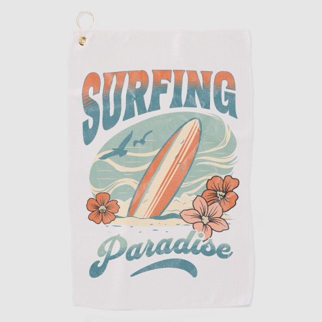 Surfing Paradise retro style design Golf Towel (Front)