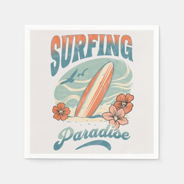 Surfing Paradise retro style design Napkin (Front)