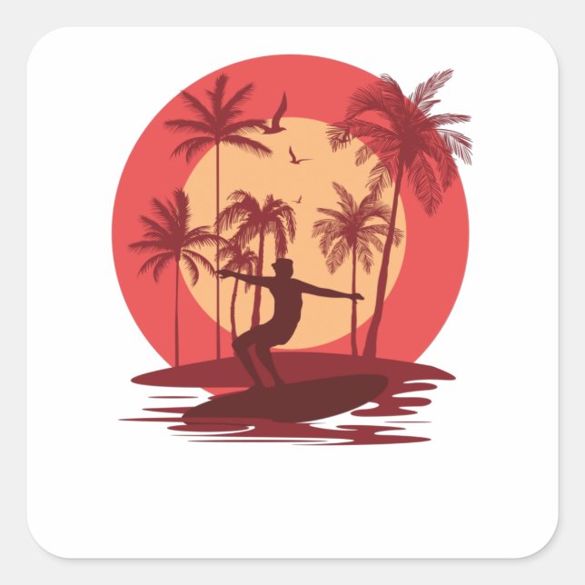 Surfing Paradise Square Sticker (Front)