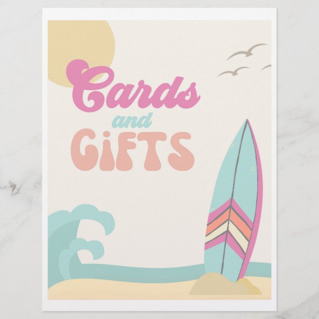 Surfing Party Sign | Cards + Gifts Sign | Beach (Front)