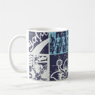 Surfing patchwork: grunge vintage pattern coffee mug