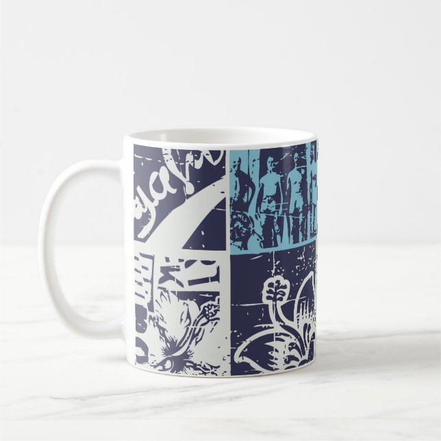 Surfing patchwork: grunge vintage pattern coffee mug (Left)