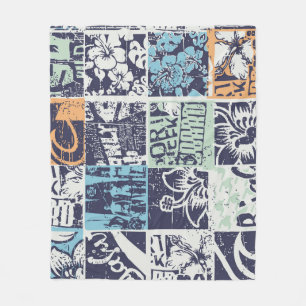 Surfing patchwork: grunge vintage pattern fleece blanket