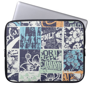 Surfing patchwork: grunge vintage pattern laptop sleeve
