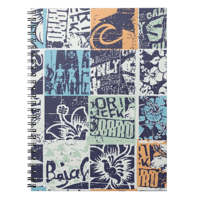 Surfing patchwork: grunge vintage pattern notebook (Front)