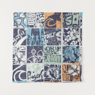 Surfing patchwork: grunge vintage pattern tapestry