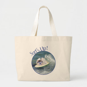 Surfing Pekingese Dog Large Tote Bag