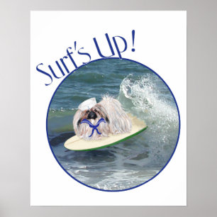 Surfing Pekingese Dog Poster