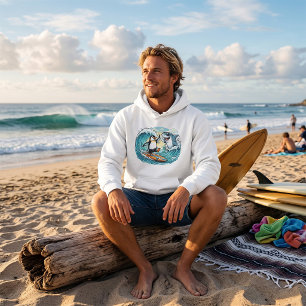 Surfing Penguin and Shark High Five Hoodie