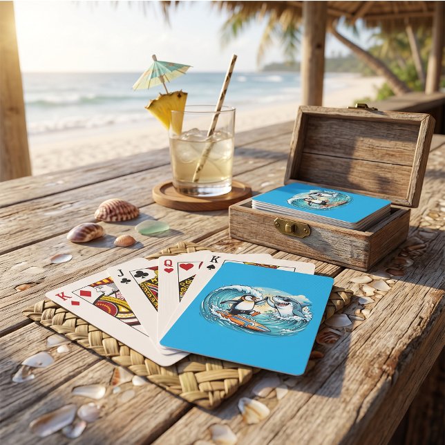 Surfing Penguin and Shark High Five Playing Cards (Creator Uploaded)