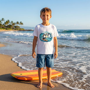 Surfing Penguin and Shark High Five T-Shirt