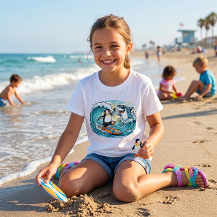 Surfing Penguin and Shark High Five T-Shirt