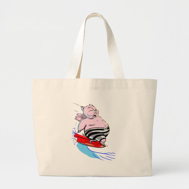 sUrFiNg PiG Large Tote Bag (Front)