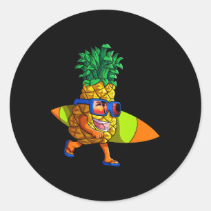 Surfing Pineapple Shirt Men Kids Summer Vacation S Classic Round Sticker