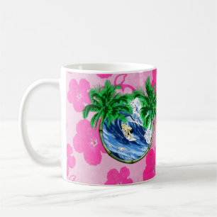 Surfing Pink Hibiscus Coffee Mug