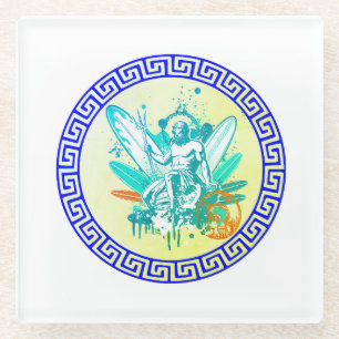 Surfing Poseidon Glass Coaster