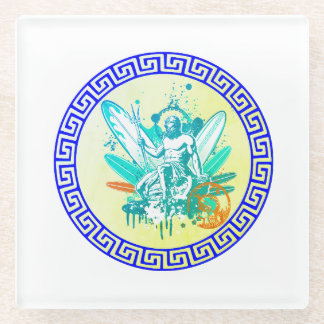 Surfing Poseidon Glass Coaster