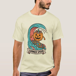 Surfing Pumpkin Beach Halloween T-Shirt