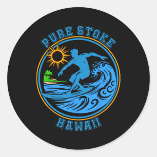 Surfing Pure Stoke Hawaii Cool Retro Graphic Surfe Classic Round Sticker