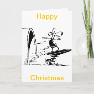 Surfing Rat Cartoon Happy Christmas Card