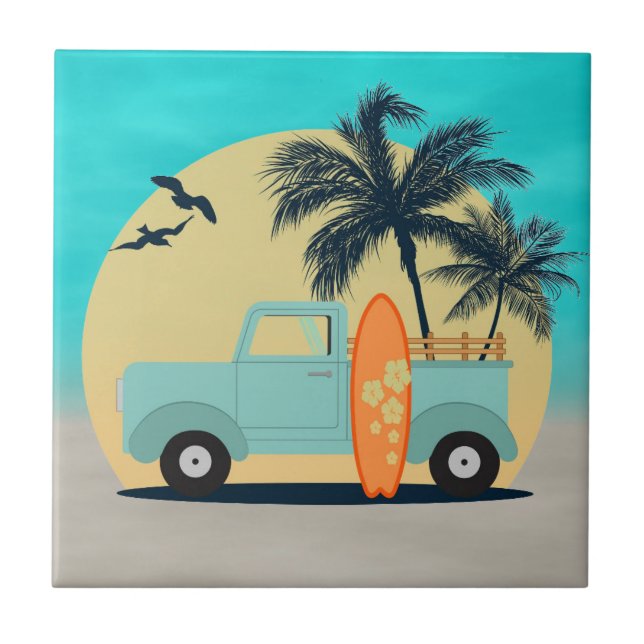 Surfing Retro Ceramic Tile (Front)