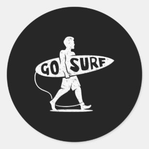 Surfing Retro Go Surf Cool Surfer Beach Men Boys S Classic Round Sticker