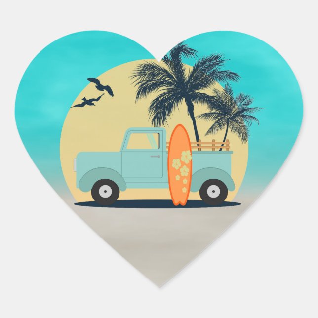 Surfing Retro Heart Sticker (Front)