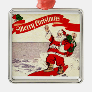 Surfing Retro Santa Ornament