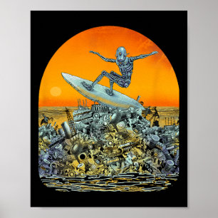 Surfing Robot Junk Surfer - By Emek Artman  Poster
