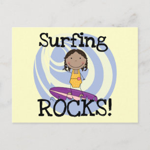 Surfing Rocks African American Girl Tshirts Postcard