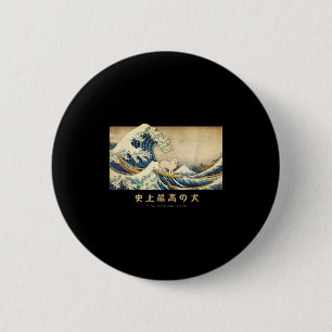 Surfing Samoyed Kanagawa Wave Japanese Dog Funny 6 Cm Round Badge