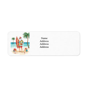 Surfing Santa at the beach Christmas Party Return Address Label