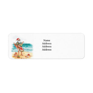 Surfing Santa at the beach Christmas Party Return Address Label