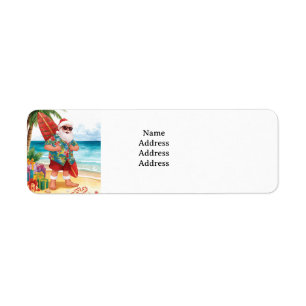 Surfing Santa at the beach Christmas Party  Return Address Label