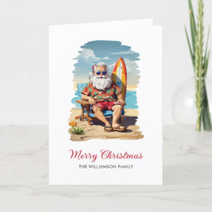 Surfing Santa Beach Christmas Holiday Card