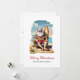 Surfing Santa Beach Christmas Holiday Card