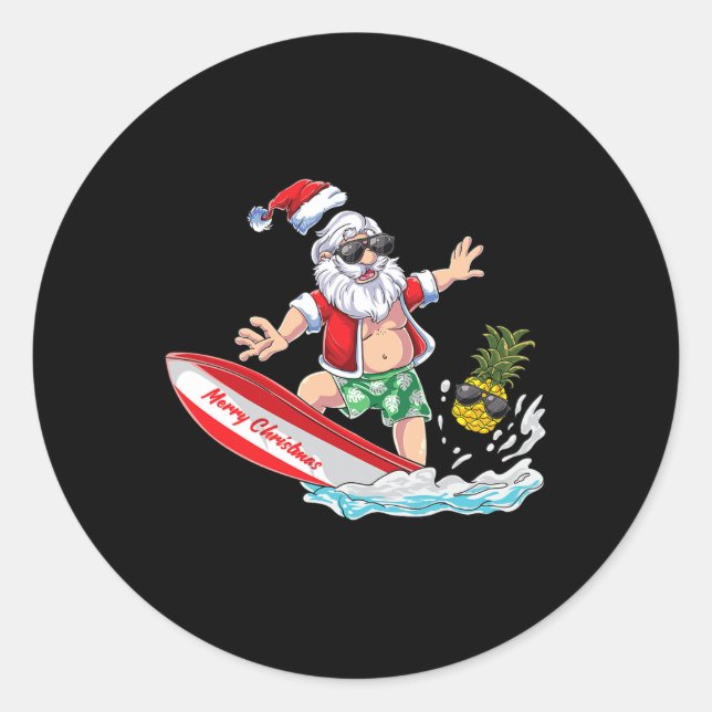 Surfing Santa Beach Holiday Plams Christmas In Jul Classic Round Sticker (Front)