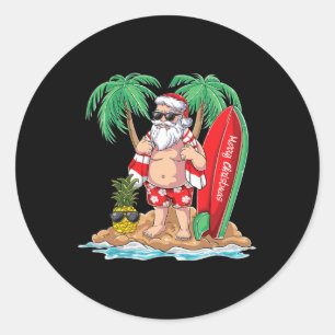Surfing Santa Beach Holiday Plams Christmas In Jul Classic Round Sticker