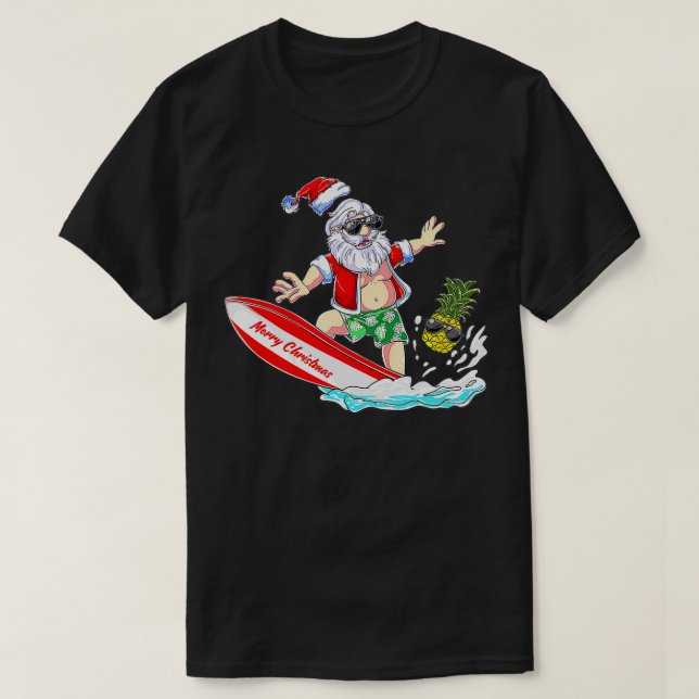 Surfing Santa Beach Summer Vacation Christmas in J T-Shirt (Design Front)