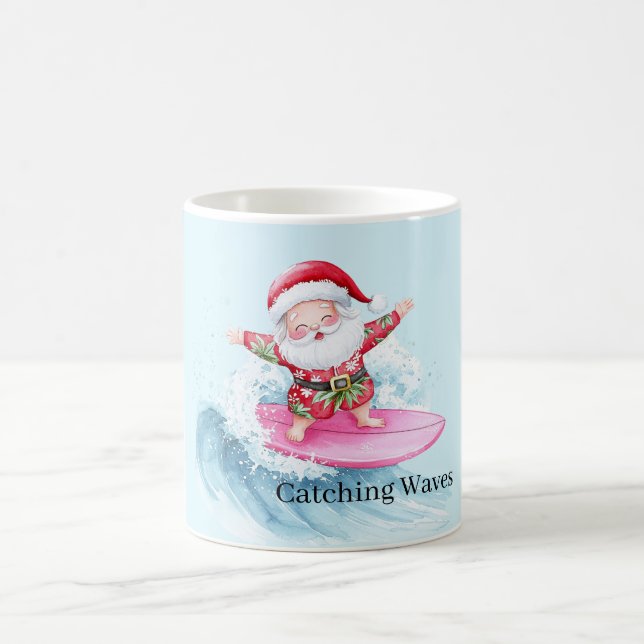 Surfing Santa Catching A Wave Coffee Mug (Center)