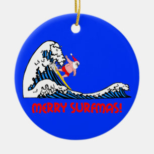 Surfing Santa Ceramic Tree Decoration