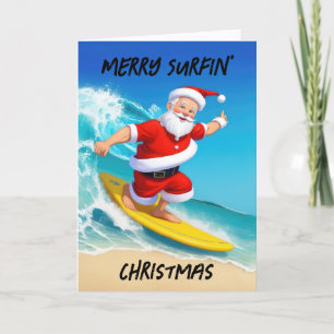 Surfing Santa Christmas Holiday Card