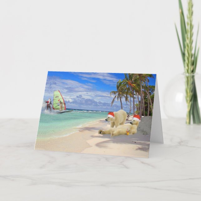 Surfing Santa Christmas Holiday Card (Front)